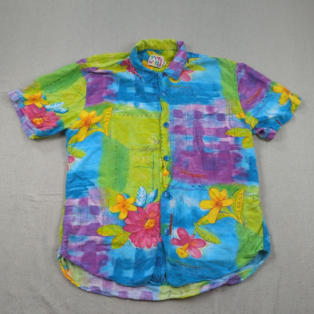 VTG Jams World Womens Medium Hawaiian Floral Water Color Aloha Fleur Rayson